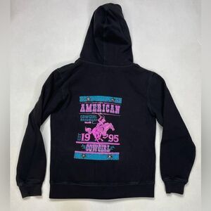 Cowgirl Hardware Rhinestones Full Zip Hoodie Women Medium Black Y2K